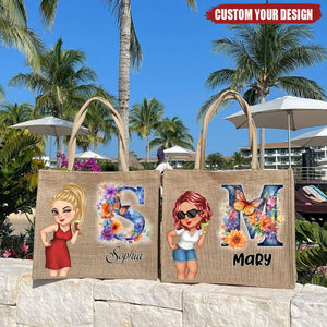 Monogram Personalized Jute Tote Bag - Gift For Grandma, Mom