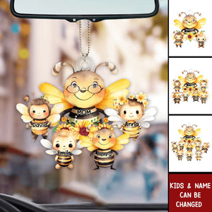 Mama Bee With Little Kids - Personalized Acrylic Car Ornament- Gift For Mom, Grandma