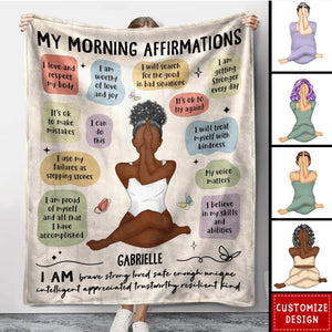 Yoga Girl Morning Affirmations - Gift For Yourself, Gift For Women - Personalized Fleece Blanket