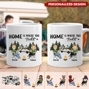 Camping Partners For Life Doll Couple Sitting-Personalized RV Mug-Gift For Camping Lovers