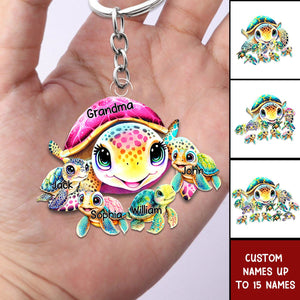 Nana/Mama Turtle With Kids Acrylic Keychain-Gift For Nana. Mom