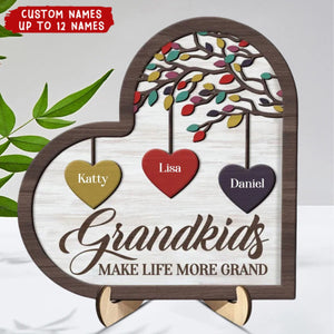 Family - Grandkids Make Life Grand - Personalized 2-Layered Wooden Plaque With Stand