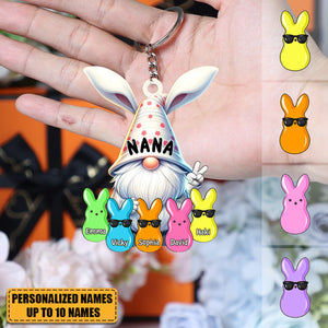 Bunny Nana Grandma Easter Dwarf With Little Peeps Grandkids Personalized Acrylic Keychain