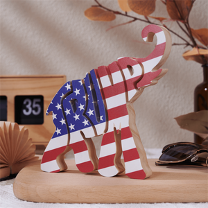 2024 Elephant US Flag Wood Sculpture