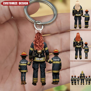 Firefighter Mom/Grandma With Kids - Personalized Acrylic Keychain