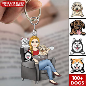 Dog Mom With Dogs Sitting On The Couch Personalized Acrylic Keychain