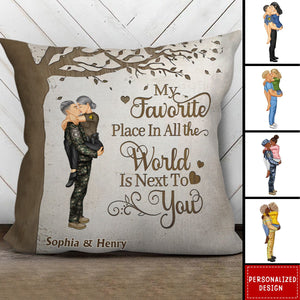 Couple Kissing My Favorite Place In All The World - Personalized Pillow