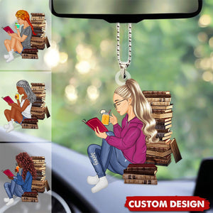 Just A Girl Who Loves Books - Reading Girl - Personalized Acrylic Car Ornament - Gift For Book Lovers