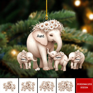 2024 New Release Mama/Nana Elephant With Little Kids - Personalized Acrylic Christmas Ornament