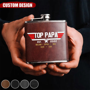 Personalized Papa/Dad Leather Flask - Gift Idea for Dad/Grandpa/Happy Father's Day