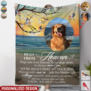 Hugs From Heaven Until We Meet Again - Personalized Photo Blanket-Gift For Family Or Friends