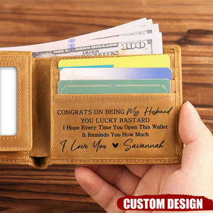 Congrats On Being My Husband - Personalized Leather Wallet, Gift For Husband, Boyfriend