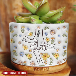 Floral Mom/Nana Hands Together- Personalized Ceramic Plant Pot