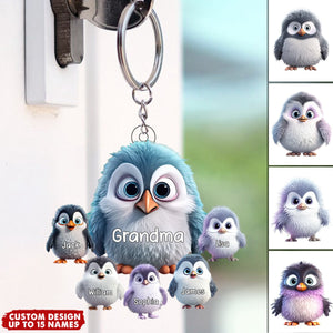 Personalized Nana/Mom Penguin with Little Kids Acrylic Keychain