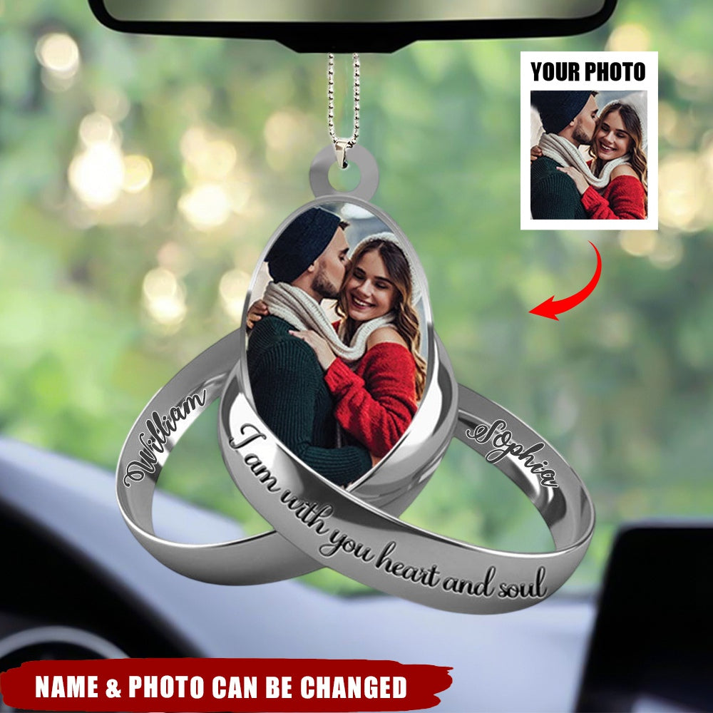 Personalized Photo Couple Silver Rings Acrylic Car Hanging Ornament