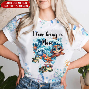 Turtle Grandma Ocean Heart Shape Personalized 3D T-shirt