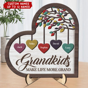 Family - Grandkids Make Life Grand - Personalized 2-Layered Wooden Plaque With Stand