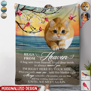 Hugs From Heaven Until We Meet Again - Personalized Photo Blanket-Gift For Family Or Friends