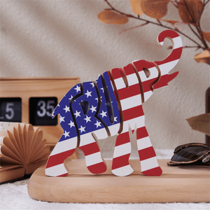 2024 Elephant US Flag Wood Sculpture