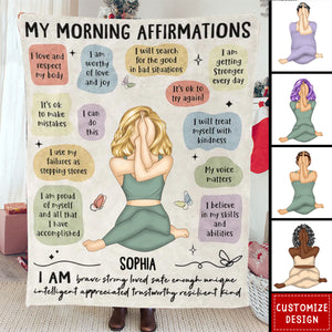 Yoga Girl Morning Affirmations - Gift For Yourself, Gift For Women - Personalized Fleece Blanket