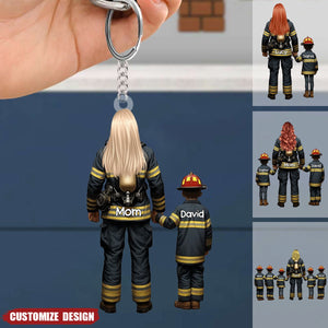 Firefighter Mom/Grandma With Kids - Personalized Acrylic Keychain