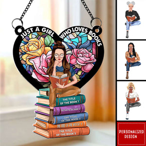 Girl Reading Book-Personalized Suncatcher Ornament-Gifts For Book Lover Girl