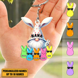 Bunny Nana Grandma Easter Dwarf With Little Peeps Grandkids Personalized Acrylic Keychain