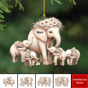 2024 New Release Mama/Nana Elephant With Little Kids - Personalized Acrylic Christmas Ornament