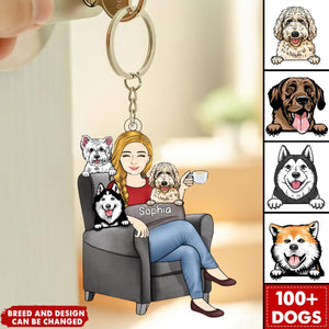 Dog Mom With Dogs Sitting On The Couch Personalized Acrylic Keychain