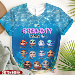 Personalized This Grandma/Mom Belongs To Cute Sea Animal Kids 3D T-Shirt