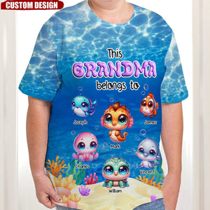 Personalized This Grandma/Mom Belongs To Cute Sea Animal Kids 3D T-Shirt