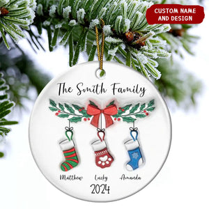 2024 New Release-Family Stocking - 3D Inflated Effect Printed Ornament, Personalized Circle Ceramic Ornament