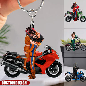 Motorcycle Kissing Doll Couple Personalized Acrylic Keychain