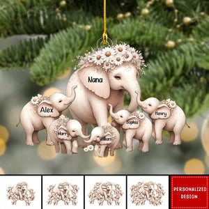 2024 New Release Mama/Nana Elephant With Little Kids - Personalized Acrylic Christmas Ornament