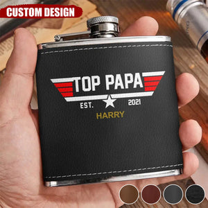 Personalized Papa/Dad Leather Flask - Gift Idea for Dad/Grandpa/Happy Father's Day