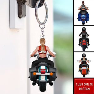 Personalized Motorcycle Girl Keychain - Best Gift For Bikers