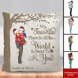 Couple Kissing My Favorite Place In All The World - Personalized Pillow