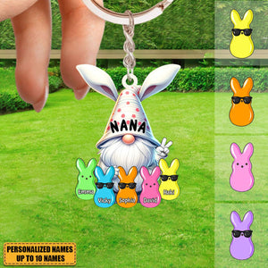 Bunny Nana Grandma Easter Dwarf With Little Peeps Grandkids Personalized Acrylic Keychain