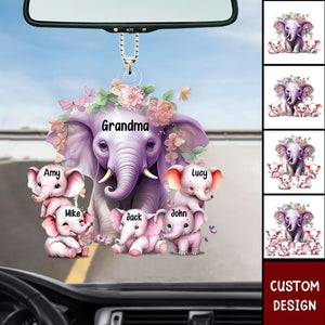 Mama/Nana Purple Elephant With Little Kids - Personalized Acrylic Ornament - Gift For Mom, Grandma