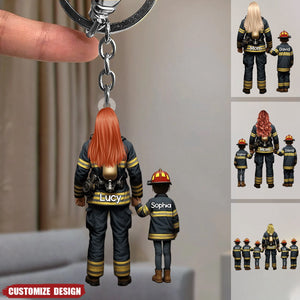 Firefighter Mom/Grandma With Kids - Personalized Acrylic Keychain