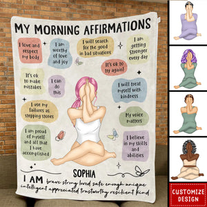 Yoga Girl Morning Affirmations - Gift For Yourself, Gift For Women - Personalized Fleece Blanket