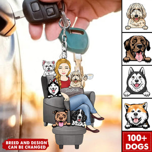 Dog Mom With Dogs Sitting On The Couch Personalized Acrylic Keychain