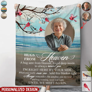 Hugs From Heaven Until We Meet Again - Personalized Photo Blanket-Gift For Family Or Friends