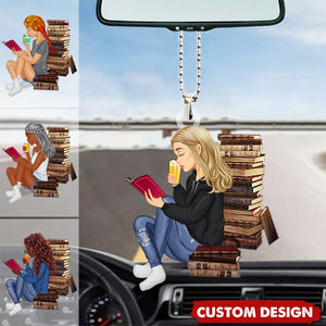 Just A Girl Who Loves Books - Reading Girl - Personalized Acrylic Car Ornament - Gift For Book Lovers