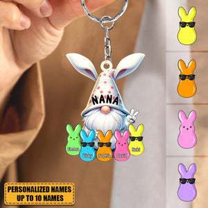 Bunny Nana Grandma Easter Dwarf With Little Peeps Grandkids Personalized Acrylic Keychain