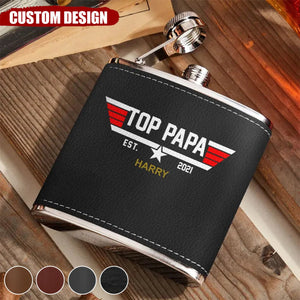 Personalized Papa/Dad Leather Flask - Gift Idea for Dad/Grandpa/Happy Father's Day