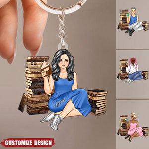 Just A Girl Who Loves Books - Reading Girl - Personalized Acrylic Keychain - Gift For Book Lovers