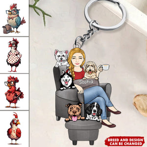 Dog Mom With Dogs Sitting On The Couch Personalized Acrylic Keychain