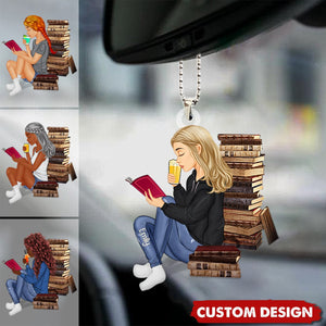 Just A Girl Who Loves Books - Reading Girl - Personalized Acrylic Car Ornament - Gift For Book Lovers