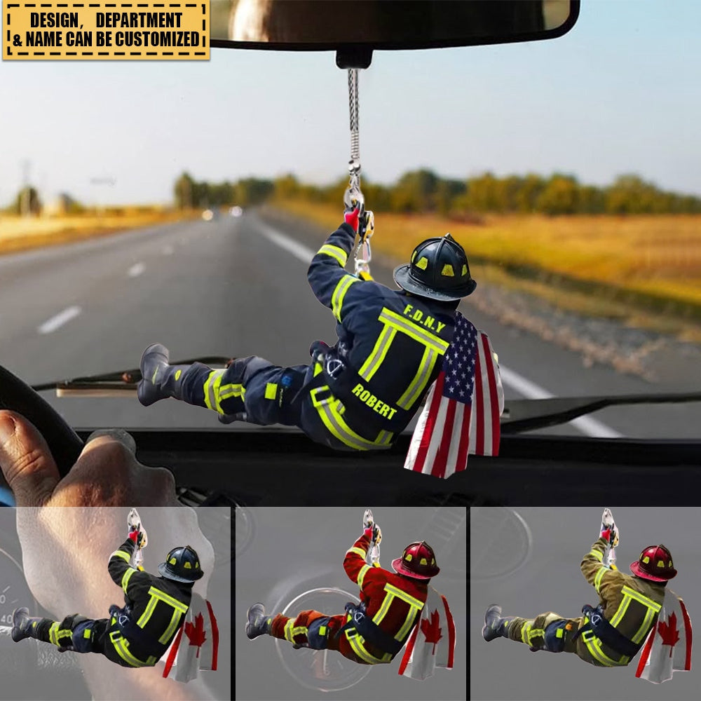 Personalized US/CA Firefighter Custom Name & Department Car Hanging Ornament